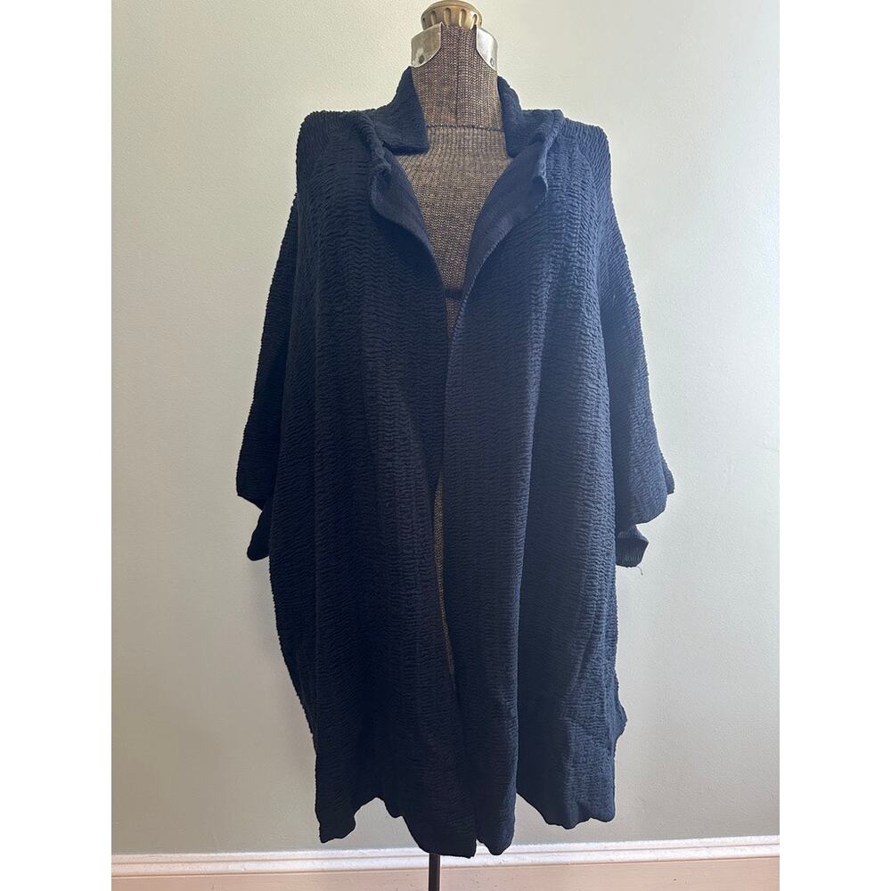 Eileen Fisher black crepe open flyaway cardigan size XL